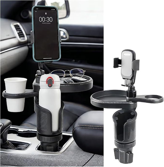 Car Cup Holder Tray, 3 in 1 Multifunctional Vehicle Food Water Bottle Phone Holder Expander Adapter with Adjustable Base, Detachable Auto Interior Food Tray Table, Universal Fit (Gray)