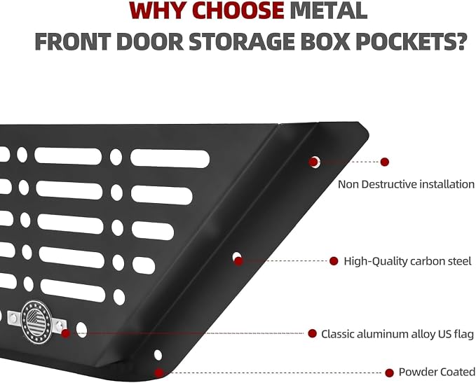 Front Door Storage Metal Box for Ford Bronco 2021-2024 Interior Storage Expansion Front Door Storage Pockets Side Insert Organizer Accessories (2-PCS)