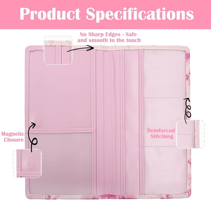 Car Registration and Insurance Holder with Magnetic Closure, Universal Document Organizer for License, Insurance Cards & Glove Box Storage (Cherry-Pink)