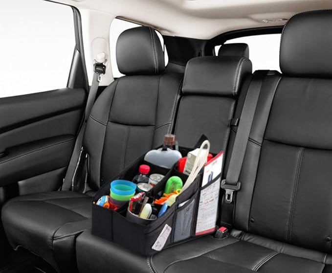 Car Organizer, Car Console Organizer with 6 Large Pockets, + Adjustable Dividers for Keeping Miscellaneous Items Organized- Use in Front or Back to Store Kids’ Toys, Books, Snacks etc