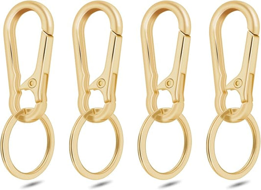 4Pack Small Keychain Rings, Metal Key Carabiner Clip, Mini EDC Key Ring Chain Holder Organizer for Purse Charm Hook, Car Keychain, Paracord Keychain Lanyard, Men and Women Key Fob (Light Gold)