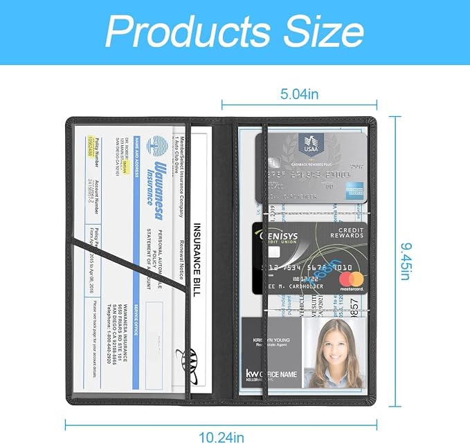 XINLIYA Car Registration and Insurance Card Holder, PU Glove Box Essential Documents Paperwork Driver License Organizer for Car, Wallet Case Auto Vehicle Truck Accessories (Black)