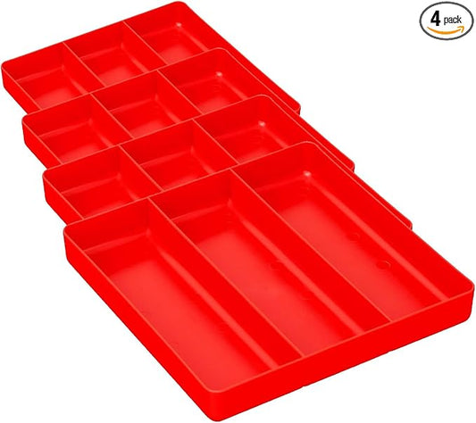 Ernst Tool Garage Organizer Tray, Red, 3-Compartments (Pack of 4)