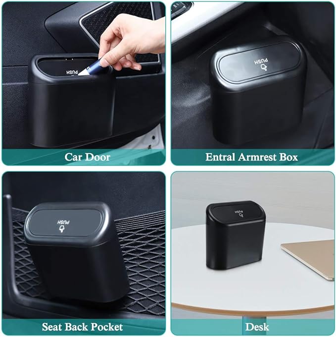 Accmor Car Trash Can with Lid, Mini Auto Dustbin Garbage Organizer Holder 2 Packs, Automotive Storage Container Bin with 60 Pcs Bags for Vehicle, Home, Office