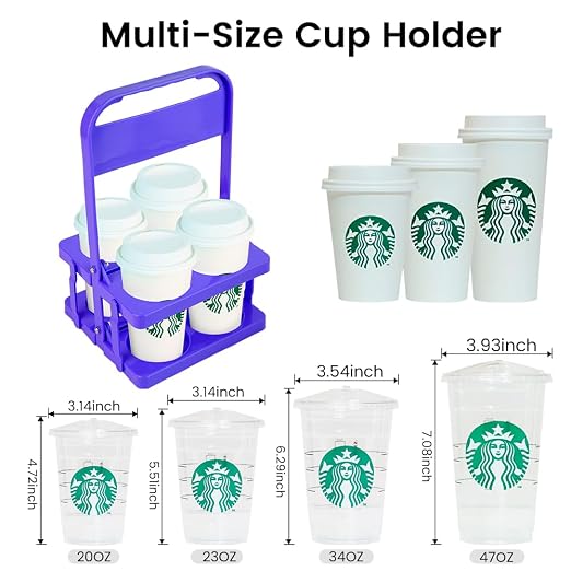 Bodaon 4 Cup Drink Carrier with Handle, Plastic Cup Carriers for Drinks, Drink Holder for Car, Take Out Delivery Drivers Accessories, Portable Foldable Reusable Mobile, Use for Food Delivery Bag