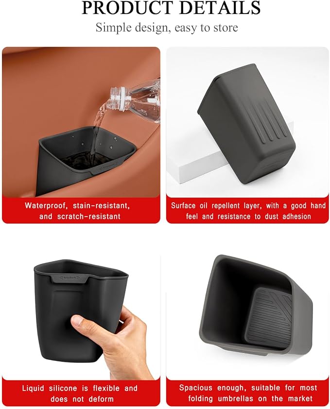 XmuxHai Car Interior Storage Box, Black Silicone Door Side Organizer with Umbrella Holder and Trash Can, Vehicle Accessory (Black)
