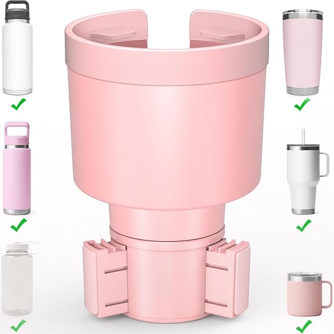 Seven Sparta Car Cup Holder Expander with Offset Adjustable Base, Compatible with Hydro Flasks 32/40 Ounce, Compatible with Yeti Ramblers 20/26/30 Ounce, Other Bottles in 3.4"-3.8" (Pink)