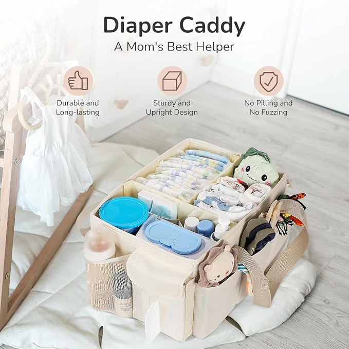 YOHOOLYO Baby Diaper Caddy Organizer, Large Portable Storage Basket for Newborn Essentials, Nursery Must-Have for Boys and Girls, Gift for Baby Shower and Registry Must-Have, Car and Travel Caddy