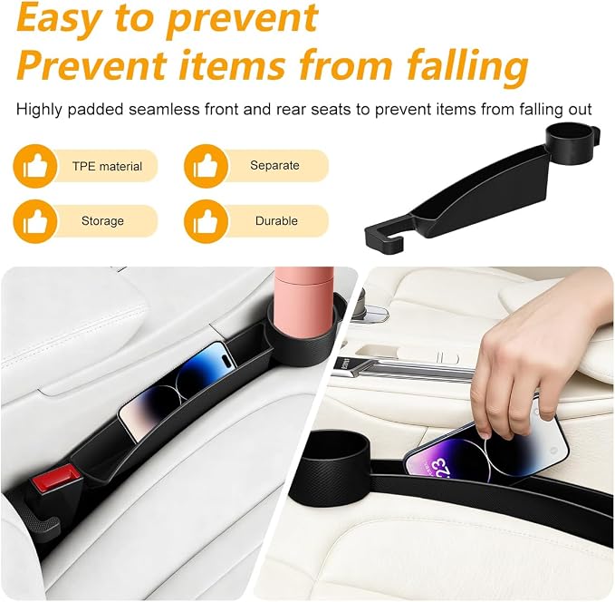 HZEL Car Seat Gap Organizer, 2PCS Dual Slot Anti-Drop Vehicle Console Side Filler Organizer with Cup Holder, Automotive Interior Seat Gap Plug Blocker, Universal for SUV Automobile Truck (Black)