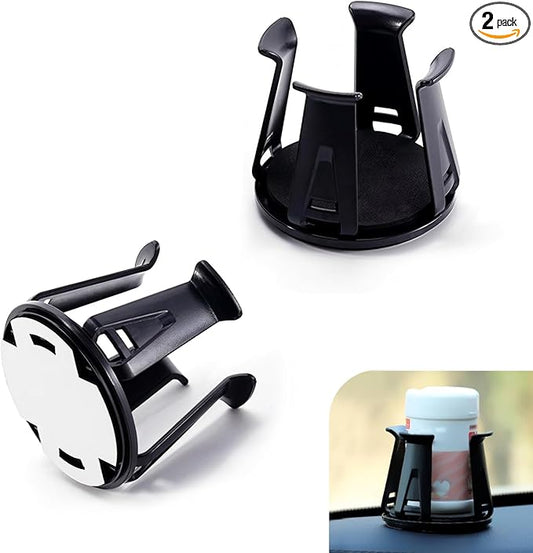 2 PCS Car Cup Holder Adapters, Anti-slip Anti-shake Drink Holder Insert, Adjustable Locking Cup Mount Expander Accessory, Self-adhesive Stabilizer for Most SUVs Sedans Trucks (Black)
