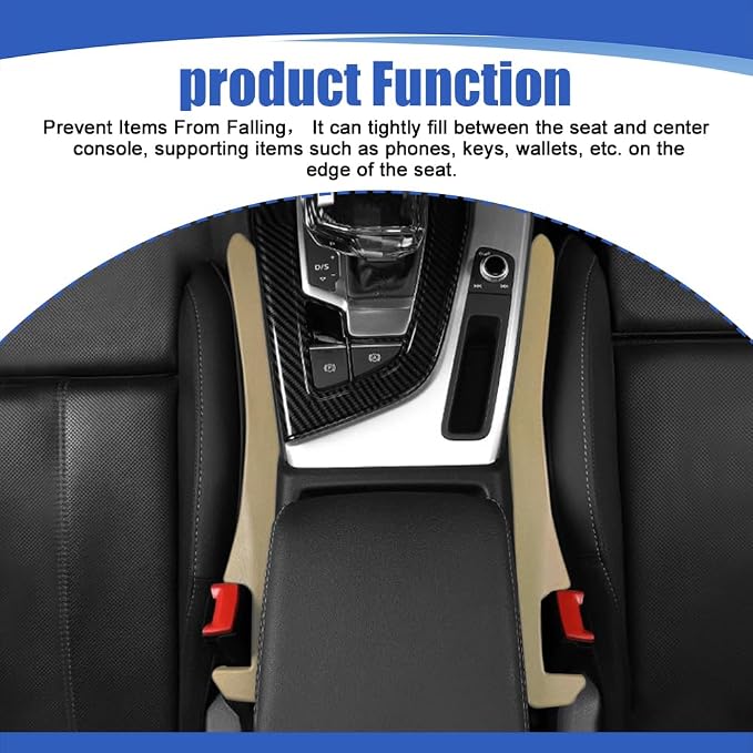 2PCS Car Seat Gap Filler, Car Blocker, PU Leather Fill The Gap Between Seat and Center Console, Universal Car Interior Accessories Flexible Seat Gap Organizer for Most Cars (Beige)