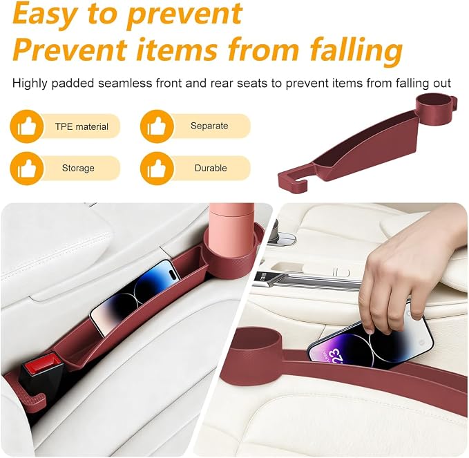 HZEL Car Seat Gap Organizer, 2PCS Dual Slot Anti-Drop Vehicle Console Side Filler Organizer with Cup Holder, Automotive Interior Seat Gap Plug Blocker, Universal for SUV Automobile Truck (Red)