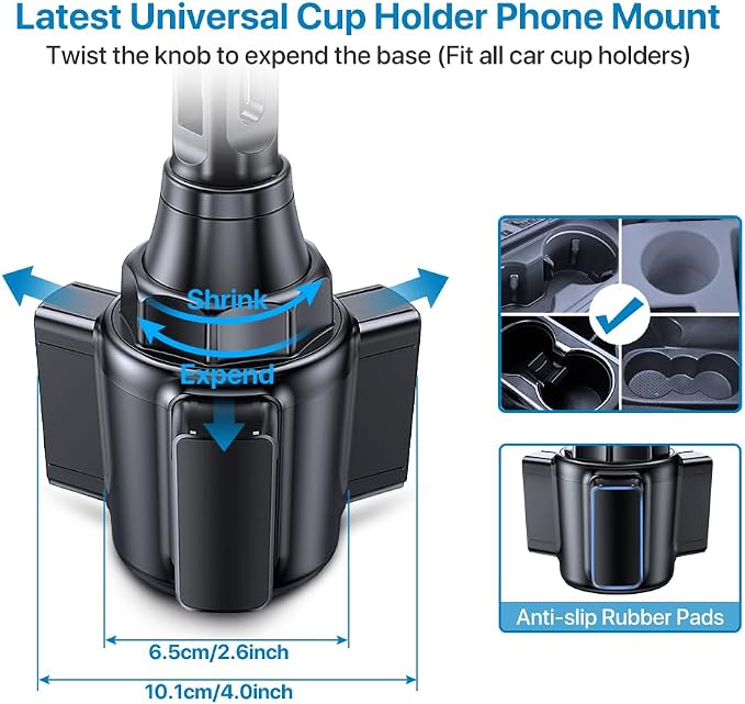 Miracase [Latest Upgraded Universal Cup Phone Holder for Car, [Rotatable & Adjustable] Long Neck Car Cup Holder Phone Mount Compatible with iPhone, Samsung, Google & More Smartphones
