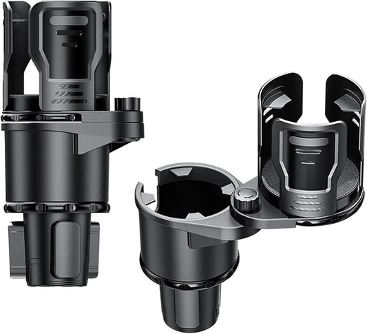 2-in-1 Adjustable Car Cup Holder Expander & Organizer – Dual Automotive Drink Holder for Bottles, Snacks, Phones – Fits Most Vehicles (3.0"-5.9" Diameter, 20 oz Capacity, Non-Slip Base) Black