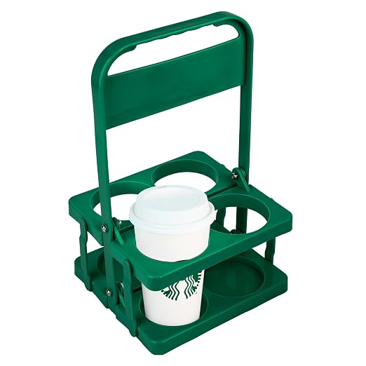 Bodaon 4 Cup Drink Carrier with Handle, Plastic Cup Carriers for Drinks, Drink Holder for Car,Take Out Delivery Drivers Accessories, Portable Foldable Reusable Mobile, Use for Food Delivery Bag