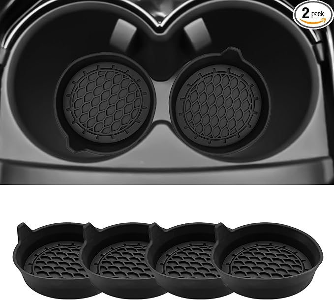 4-Pack Universal Cup Holder Coasters, Black Silicone Inserts - Keep Your Car Clean with Non-Slip & Spill-Proof Coasters for All Vehicles (Black)