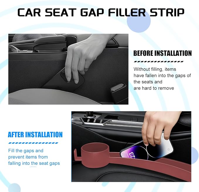 Car Seat Gap Filler, 2PCS Anti-Drop Multifunctional Vehicle Seat Side Gap Plug with Storage Slot, Automotive Blocker Seam Filler Console Organizer, Universal for SUV RV Truck (Red)