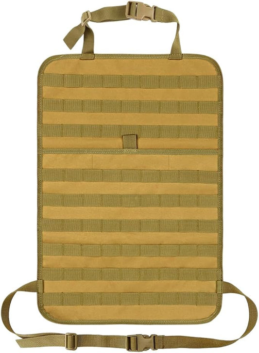 Car Seat Back Organizer, Tactical MOLLE Sag Proof Vehicle Panel Backseat Cover Protector, Universal Molle Nylon Storage Bag Seat Back Hanger Pad for Car Truck SUV Pickup (Khaki)