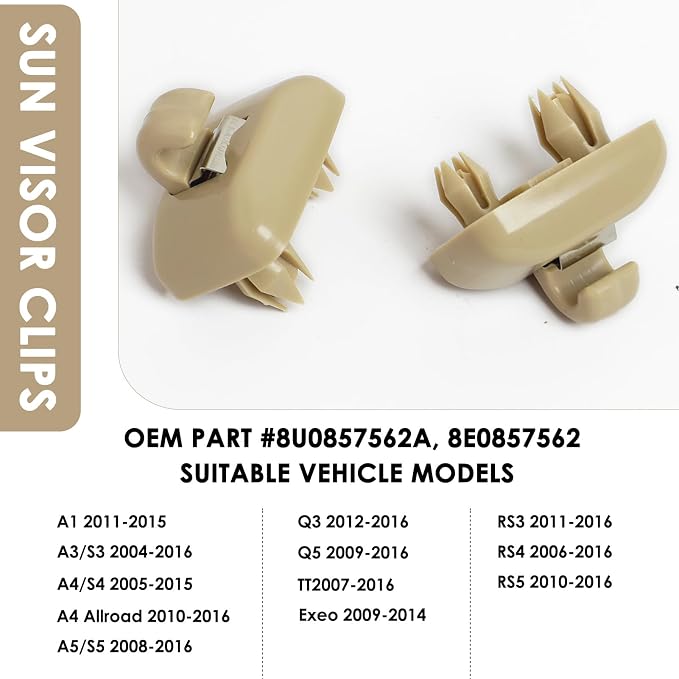 2015 Q5 Sun Visor Clip Replacement Compatible with Audi, Sunvisor Inner Clips for A1 A3 A4 A5 A6 Q3 Q5 S3 S4 S5 TT, ABS Construction Interior Sunscreen Holder Hook, OEM #8U0857562A (Beige)
