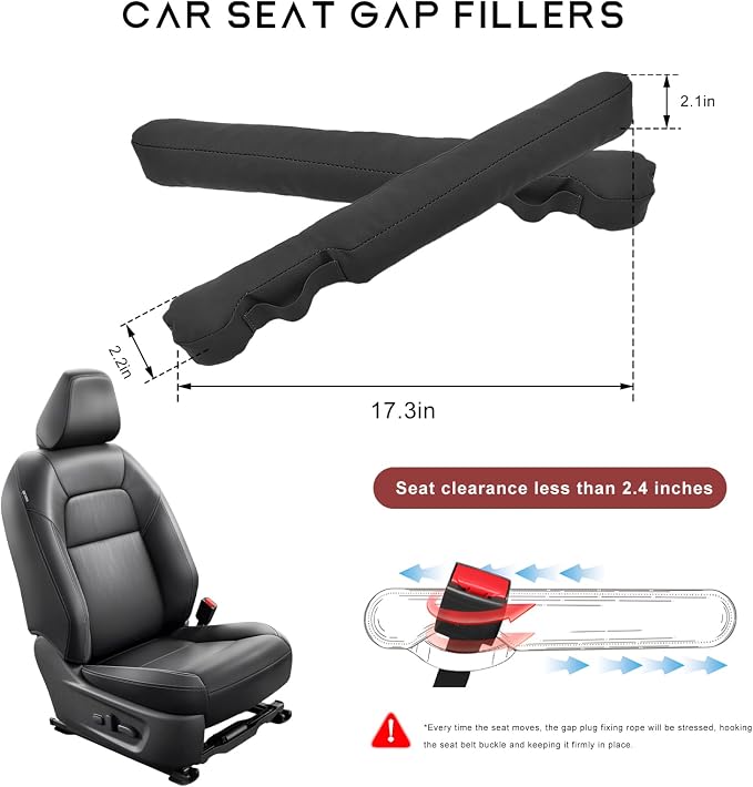 2 PCS Leather Car Seat Gap Filler, No-Drop Seat Guard Crevice Plug Blocker with Securing Strap, Universal Vehicle Gap Catcher Stop Things from Dropping, Car Accessories (Black)