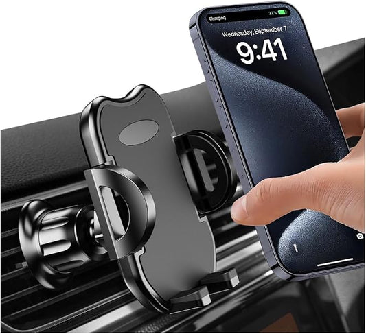 Car Vent Phone Holder, 360° Rotation Hands Free Cellphone Air Vent Cradle with Metal Hook Clip, Automotive Interior Smartphone Mount, Universal for SUV, Truck, RV (Black)