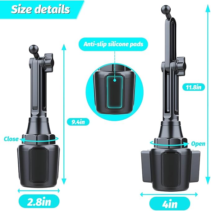 Guilcam Cup Phone Mount for Car, 360° Rotation Carbon Fiber Automotive Cup Smartphone Holder, Adjustable Neck Long Arm Vehicle Cellphone Expander Cradle Holder, Universal Fit