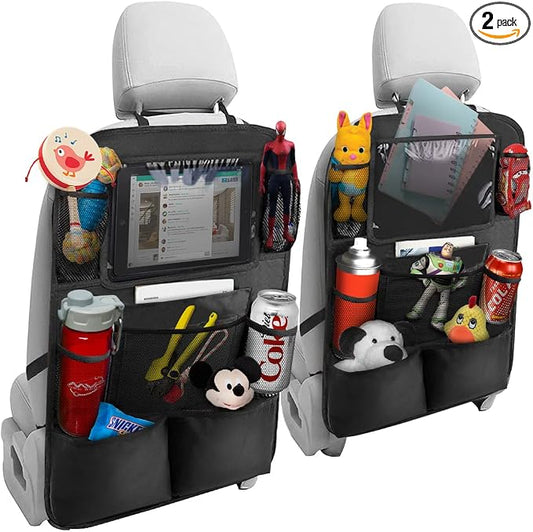 Black Oxford Fabric Car Backseat Storage Caddy, 25 x 19 Inches, 9 Compartments, 11 Inch iPad Holder