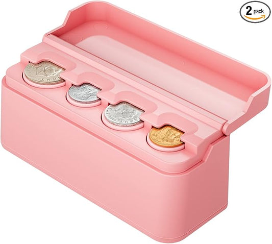 JOYTUTUS Coin Holder for Car Change Organizer Universal Storage Coin Money Dispenser Fit for Most Car Trucks Accessories(Pink, 2 Pack)