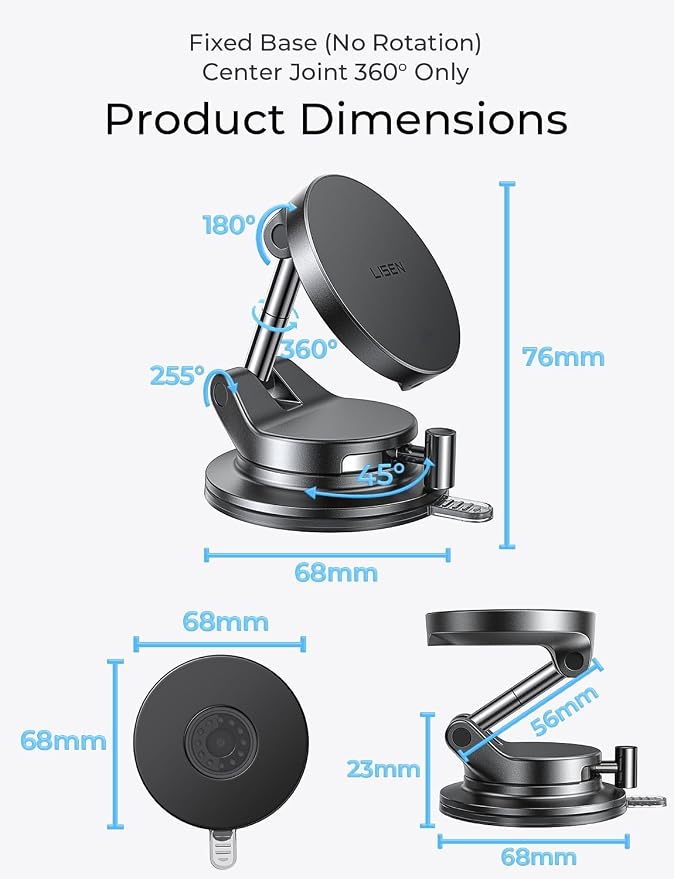 LISEN for 15W Magsafe Car Mount Charger, Magnetic Phone Holders for Your Car, Magnetic Wireless Car Charger, Suction Phone Mount for Car Accessories, Car Mount for iPhone 17 Pro Max 16 15 14 13 12 | [Lever Lock & Easiest Mount] Magsafe Car Mount Charge...