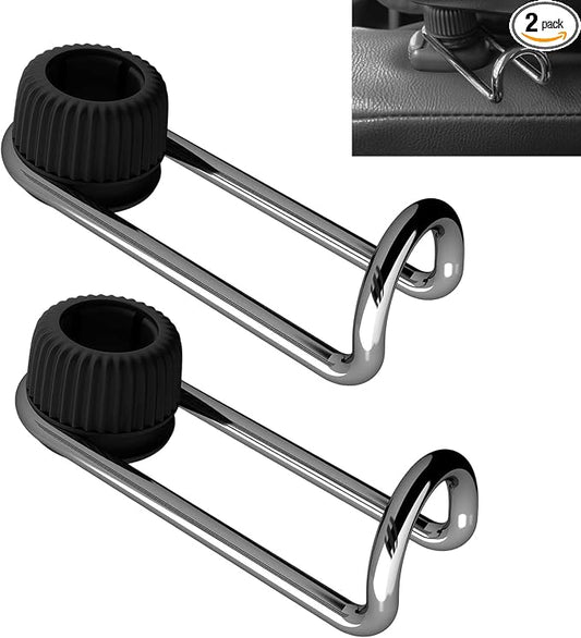 2 PCS Car Headrest Hooks, 10 KG Load Bearing Anti-slip Hanging Hanger, Rotatable Hidden Storage Hook, Universal Multifunction Seat Back Organizer for 0.47" - 0.59" Tube Diameter (Black)