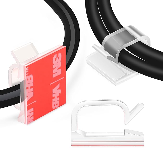 XHF 3/4” Adhesive Cable Wire Clips Clear 120PCS, Outdoor Christmas Light Clips, Cable Staples Cable Management Wire Organizer Cord Holder for Under Desk, Car, Wall, TV PC Ethernet