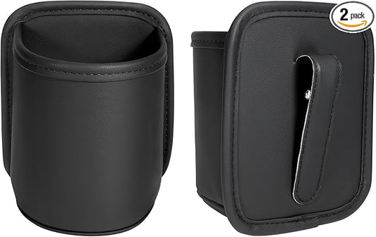 Leather Car Cup Holder Organizer (2-Pack) | Anti-Sag Clip On Drink Cupholder for Back Seat, Car Side Door, Headrest | Premium Extra Automotive Cup Holders for Water Bottles, Tumblers & Coffee Mugs
