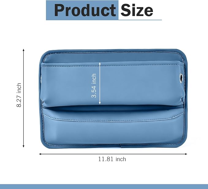 Car Seat Gap Organizer, Leather Multi-Pocket Storage Pouch, Automotive Seat Gap Organizer for Phone, Keys & Small Items, Universal for Most Cars (Blue)