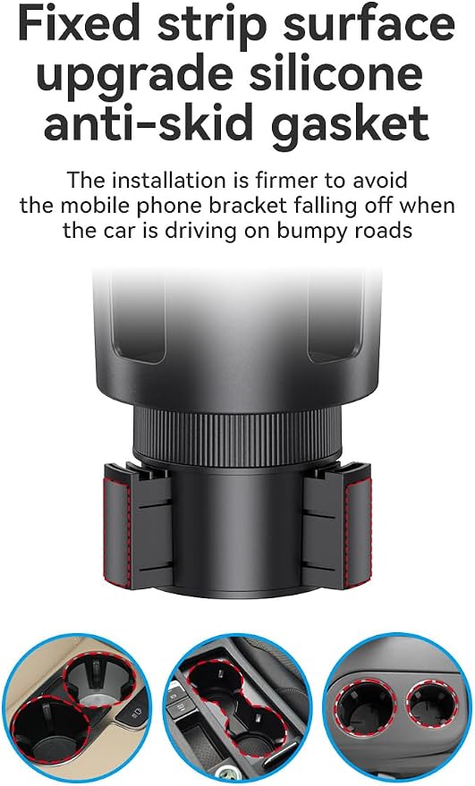 Car Phone Holder with Cup Holder Mount, 2 in 1 Universal Cup Holder Expander Adjustable Base with Phone Mount, Long Adjustable Arm with 360°Rotation Cup Holder ，Compatible with All Smartphones，Black