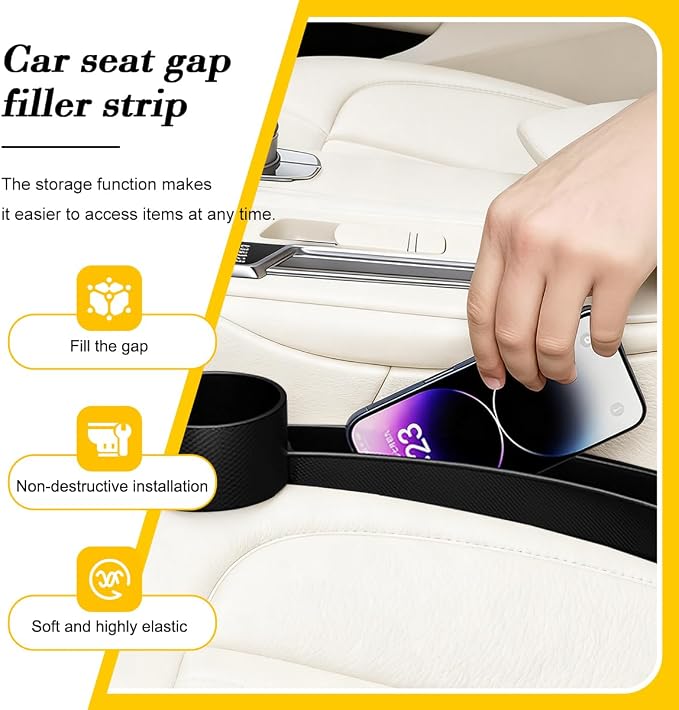 HZEL Car Seat Gap Organizer, 2PCS Dual Slot Anti-Drop Vehicle Console Side Filler Organizer with Cup Holder, Automotive Interior Seat Gap Plug Blocker, Universal for SUV Automobile Truck (Black)