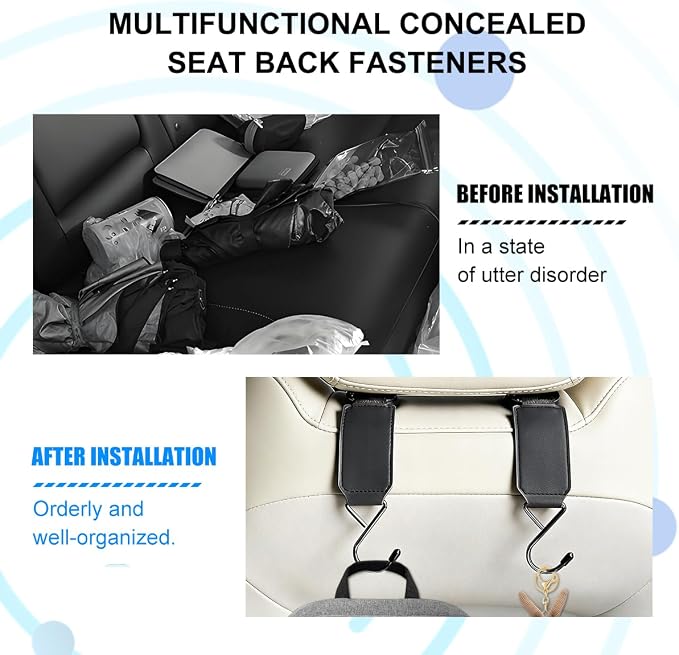 HZEL Car Seat Headrest Hook, 2PCS Multifunctional Vehicle Seat Back Hanger Holder for Purse Bags Coat, Automotive Interior Organizer Storage Hook, Universal for Automobile RV Truck (Black)