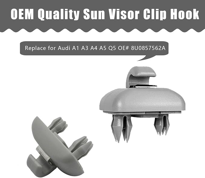 gunhunt 2 PCS Clip-on Hook Bracket, Car-Specific Interior Plastic Sun Visor Hook Clip, 8U0857562A/8E0857563A Durable Sunshield Buckle, Compatible with Audi A1 A3 A4L A5 A6L A7 Q3 Q5 Q7 (Gray)