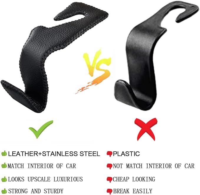 yicheyiyou Car Hooks Universal Car Vehicle Back Seat Headrest Hanger Holder Hook Microfiber Leather & Stainless Steel for Bag Purse Cloth Drink Grocery (Black)
