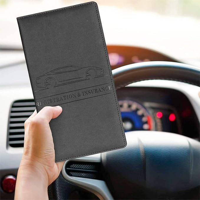 XINLIYA Car Registration and Insurance Card Holder, PU Glove Box Essential Documents Paperwork Driver License Organizer for Car, Wallet Case Auto Vehicle Truck Accessories (Black)