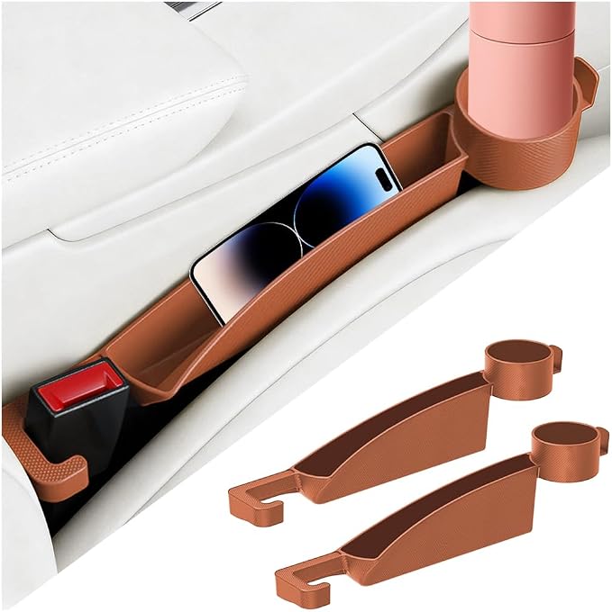 HZEL Car Seat Gap Organizer, 2PCS Dual Slot Anti-Drop Vehicle Console Side Filler Organizer with Cup Holder, Automotive Interior Seat Gap Plug Blocker, Universal for SUV Automobile Truck (Orange)
