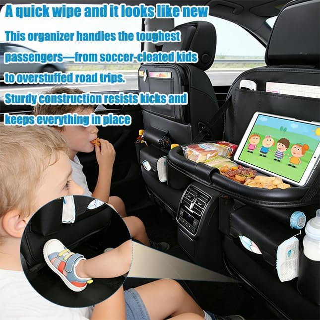 YiYang Car Back Seat Organizer with Foldable Tray, Multi-Pocket Storage, Tablet Holder, Cup Holders (2, Black)
