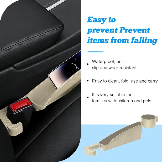 Car Seat Gap Filler, 2PCS Anti-Drop Multifunctional Vehicle Seat Side Gap Plug with Storage Slot, Automotive Blocker Seam Filler Console Organizer, Universal for SUV RV Truck (Beige)