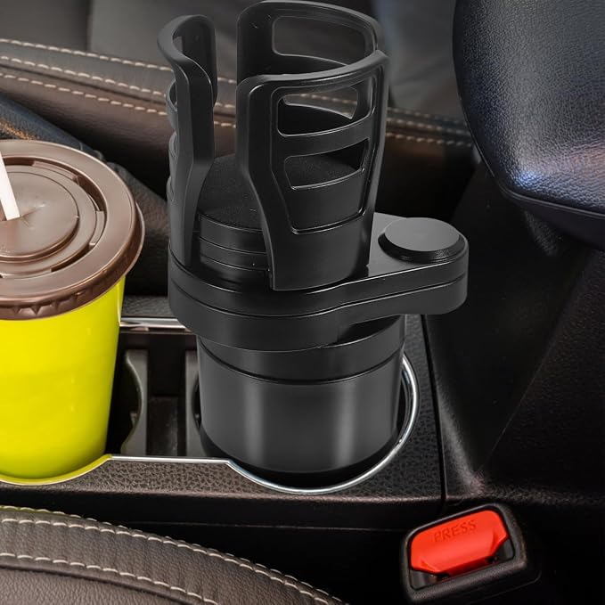 Cabilock Dual Car Cup Holder Expander, Adjustable Multifunctional Vehicle Water Bottle Holder with 360° Rotating Base, Large Expandable Organizer Extender for Auto Mugs