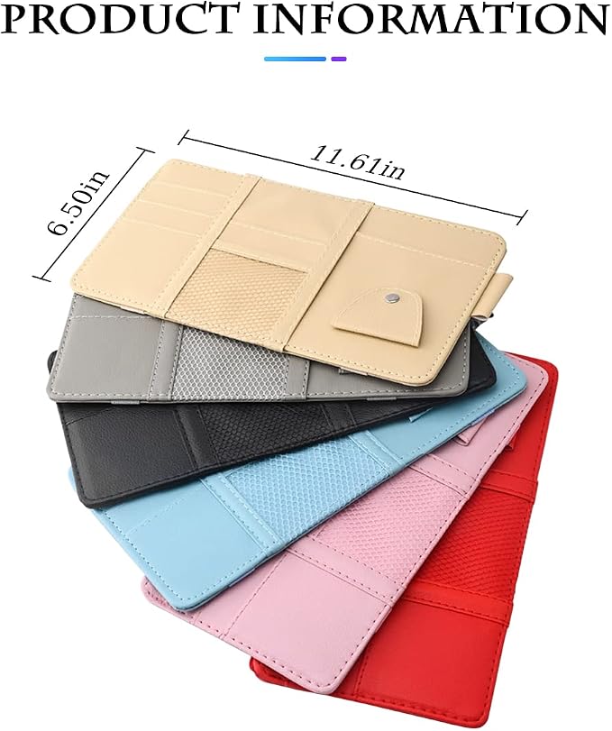 Car Sun Visor Organizer, Leather Storage Pocket Sun Visor Pouch with Zipper for Cards License Registration Pen Glasses Document, Fits Most Car SUV, Auto Interior Accessories for Men Women (Pink)