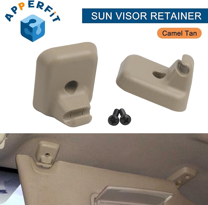 Sun Visor Clip Retainer Holder (Camel Tan) w/Screws for Sunvisor Panel Driver & Passenger Side AL3Z-1504132-AB Compatible with Ford F150 2009-2014 Visor Mount Accessories