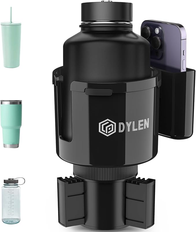 DYLEN Car Cup Holder Expander with Adjustable Base, Fits 16–46oz Bottles | Expandable Base Fits 2.5"–3.8" Cup Holders; Secures Yeti, Owala 16–46oz Bottles; 99% Phones; Anti‑slip Tabs Prevent Spills