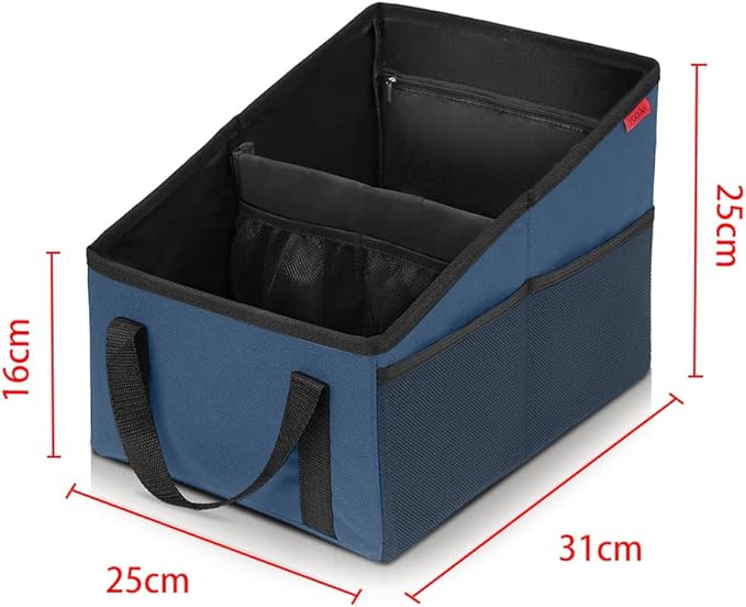 YOOFAN Car Seat Organizer - Passenger Seat Organizer, Collapsible Small Car Seat Storage for Console Front or Back, Automotive Backseat Organizer with Belt 4 Cup Holders for Kids Accessories, Blue