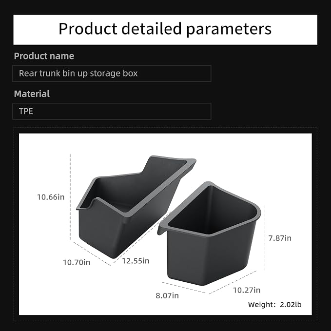 LUCKEASY 2PCS Trunk Corner Up Storage Box for Tesla Model Y Juniper Standard/Premium/Performance 2025 2026 Need Lid Under Box Trunk Storage Bins for Model Y Juniper Accessories TPE Black