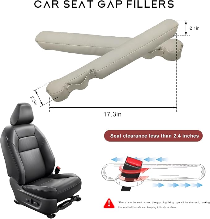 2 PCS Leather Car Seat Gap Filler, No-Drop Seat Guard Crevice Plug Blocker with Securing Strap, Universal Vehicle Gap Catcher Stop Things from Dropping, Car Accessories (Beige)