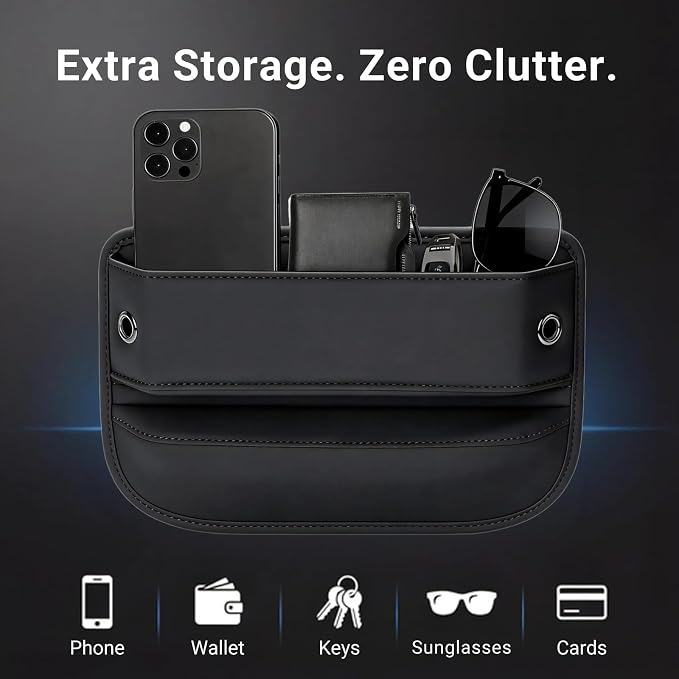 Car Seat Gap Filler Organizer, Premium Leather Seat Gap Filler Organizer, Easy Access Multi-Purpose Organizer For Car (Black, 1 Pack)